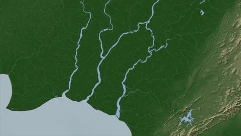 Pulau Bakumpai in the Java Sea on a colored elevation map Ilustración de archivo