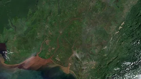 Pulau Bakumpai in the Java Sea on a satellite image taken in June 22, 2023 Ilustração Stock