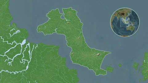 Pulau Bangka Island in the Java Sea. Physical map. Slide Stock Footage 302824777