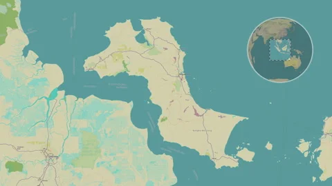 Pulau Bangka Island in the Java Sea. OSM map. Slide Vídeos de archivo 302912567