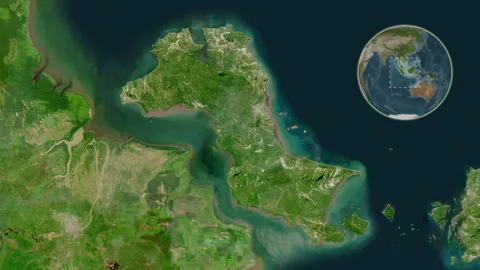 Pulau Bangka Island in the Java Sea. Satellite map. Slide Stock Footage 303014636