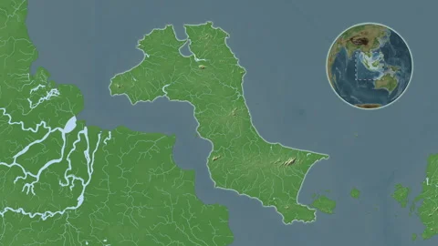 Pulau Bangka Island in the Java Sea. Physical map. Slide Stock Footage 324808282