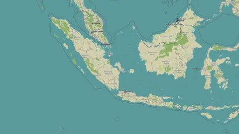 Pulau Bangka Island in the Java Sea. OSM map. Slide Stock Footage 337021635