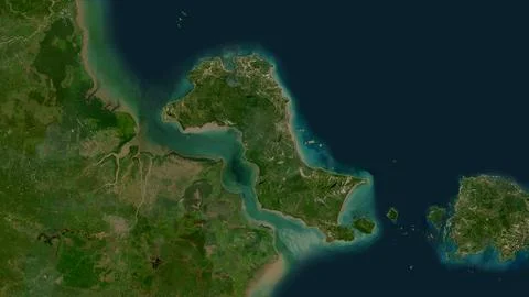 Pulau Bangka in the Java Sea on a satellite image taken in June 26, 2022 Stockillustratie