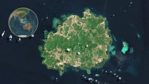 Pulau Bawean Island in the Java Sea. Satellite map. Slide Stock Footage 302978109
