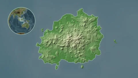 Pulau Bawean Island in the Java Sea. Physical map. Slide Stock Footage 303006066