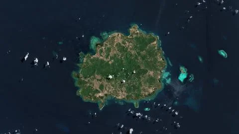 Pulau Bawean in the Java Sea on a satellite image taken in August 17, 2018 Stock Illustration