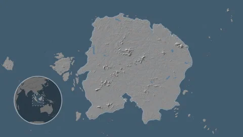 Pulau Billiton Island in the Java Sea. Steel Blue map. Slide Stock Footage 302900702