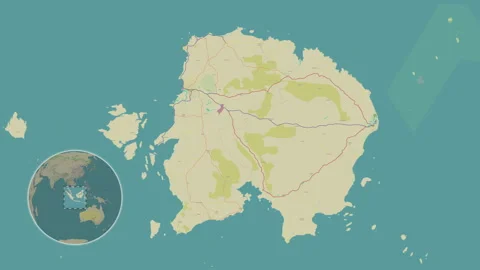 Pulau Billiton Island in the Java Sea. OSM map. Slide Stock Footage 302922312