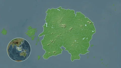 Pulau Billiton Island in the Java Sea. Physical map. Slide Vídeos de archivo 303007019