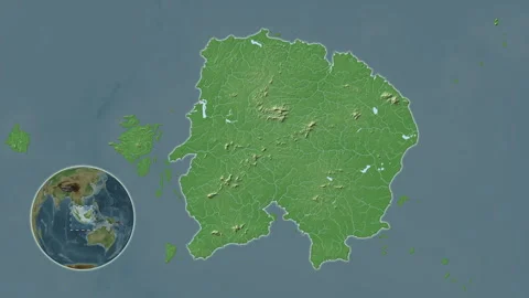 Pulau Billiton Island in the Java Sea. Physical map. Slide Stock Footage 324810738