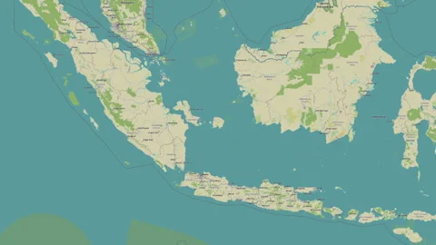 Pulau Billiton Island in the Java Sea. OSM map. Slide Stock Footage 337022548