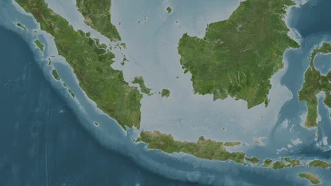 Pulau Billiton Island in the Java Sea. Satellite map. Slide Vídeos de archivo 342553923