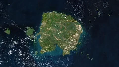 Pulau Billiton in the Java Sea on a satellite image taken in September 12, 20 Illustration