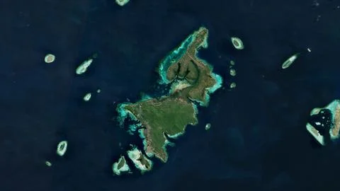 Pulau Karimunjawa in the Java Sea on a satellite image taken in August 12, 20 Illustrazione stock