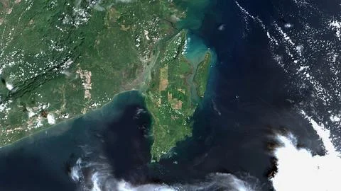 Pulau Laut in the Java Sea on a satellite image taken in December 16, 2023 イラスト素材
