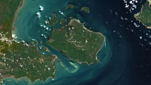 Pulau Lepar in the Java Sea on a satellite image taken in September 12, 2018 Illustration