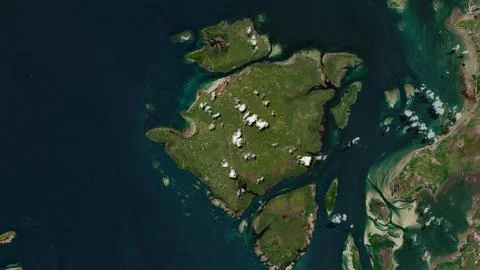 Pulau Mendanau in the Java Sea on a satellite image taken in July 23, 2021 Stock Illustration