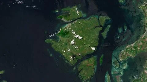 Pulau Mendanau in the Java Sea on a satellite image taken in October 11, 2023 イラスト素材