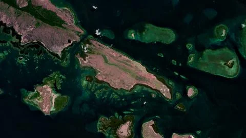 Pulau Paliat in the Java Sea on a satellite image taken in April 22, 2021 Stock Illustration