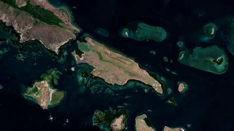 Pulau Paliat in the Java Sea on a satellite image taken in July 26, 2021 Stockillustratie