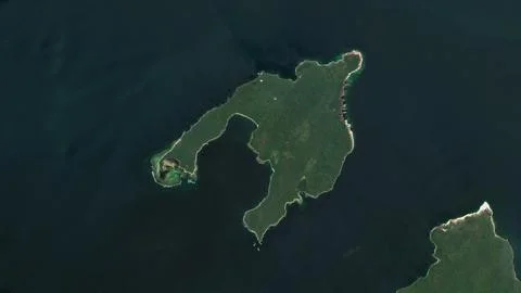 Pulau Panaitan in the Java Sea on a satellite image taken in August 18, 2019 Ilustração Stock