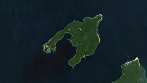 Pulau Panaitan in the Java Sea on a satellite image taken in July 29, 2019 Ilustração Stock