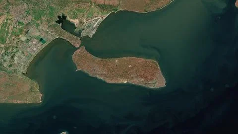 Pulau Poteran in the Java Sea on a satellite image taken in July 19, 2023 Stock-Illustration