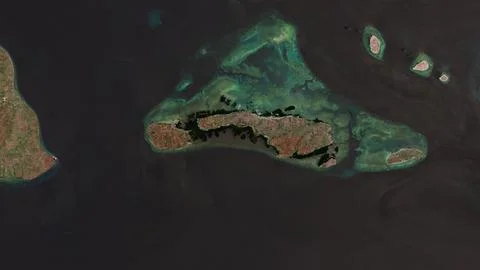 Pulau Raas in the Java Sea on a satellite image taken in January 26, 2020 Stockillustratie