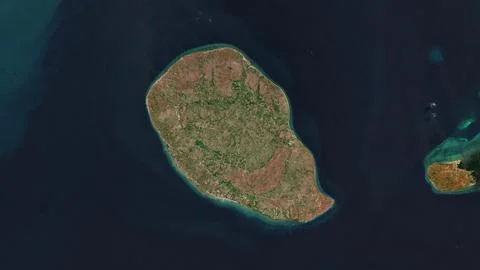 Pulau Sapudi in the Java Sea on a satellite image taken in August 18, 2023 Stock Illustration