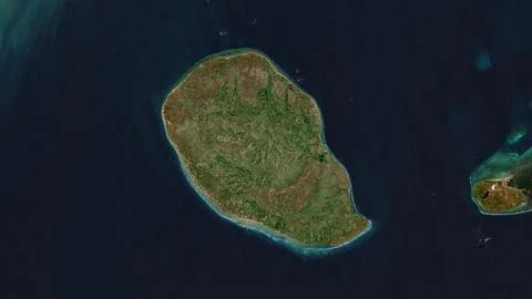Pulau Sapudi in the Java Sea on a satellite image taken in July 5, 2018 Ilustración de archivo