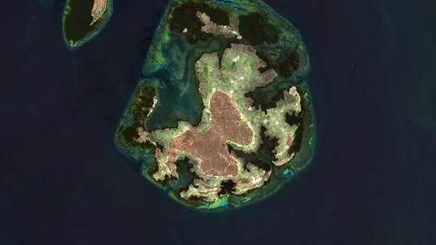 Pulau Tanakeke in the Java Sea on a satellite image taken in November 10, 202 Stock-Illustration