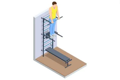 Pull-up and muscle-up. Isometric vector image of a man performing muscle-up Stock Illustration