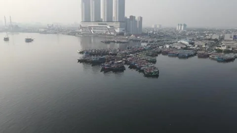 Pull away drone view of boats docked in the pier Stock Footage 260865805