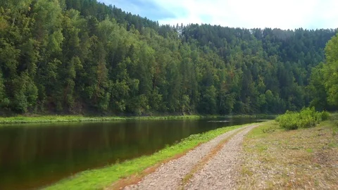 The pull away shot over a river coastline. Stock Footage 114880828