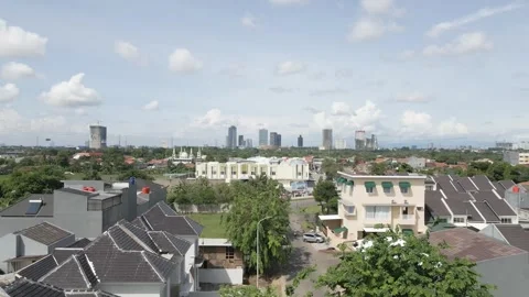 Pull away view from the drone filming the housing Stock Footage 259787644