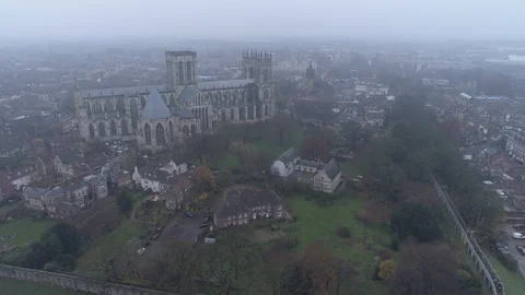 Pull away from York Minster, Drone, York, Yorkshire Stock Footage 101713400