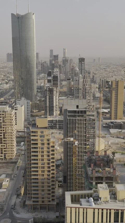 Pull Back Aerial Reveal of Riyadh High Rise Development Stock Footage 343124739