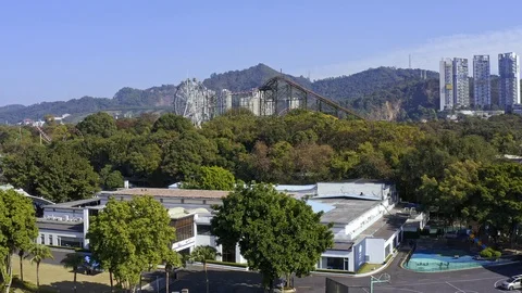 Pull back aerial school on lake Stock Footage 121153101