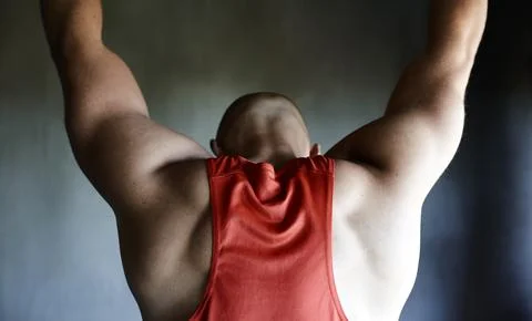 Pull up, back and gym man doing muscle building development, fitness health Stock Photos