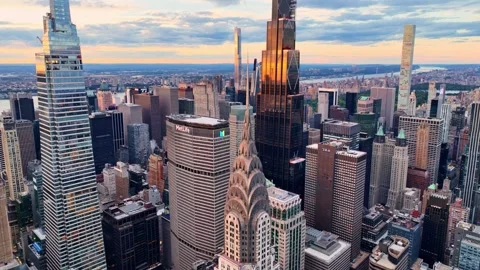 Pull Back and Tilt Up From the Chrysler Crown to One Vanderbilt Stock Footage 345292386