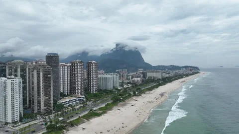 Pull Back Ascend Along Barra da Tijuca Beach Toward Pedra da Gavea Vídeos de archivo 344719639