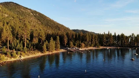 Pull Back from Boat Launch Ramp at Sand Harbor Lake Tahoe Stock Footage 114688600