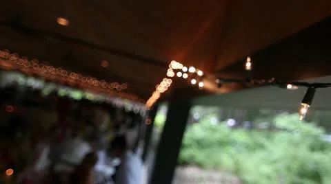 Pull Back Christmas Lights CU in Pavilion Bokeh Stock-Footage 11884628