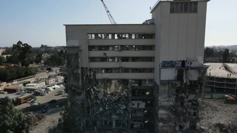 Pull back DEMOLITION Building Post Apocalypse Stock Footage 150451667