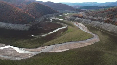 Pull back of dried up lake surface. 4K Drone video Stock Footage 167318243