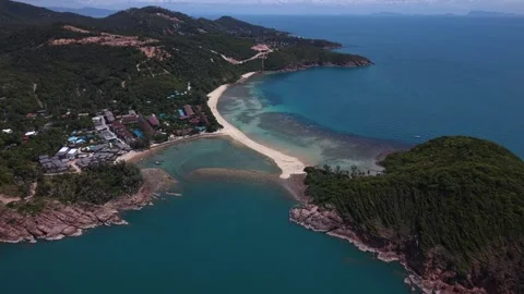 Pull Back Drone Shot Revealing Tropical Beach and Lagoon Stock Footage 337343791