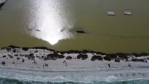 Pull Back Flight Over Sea Surface, Sunrise Aerial View, Reflections On Stock Footage 225859016