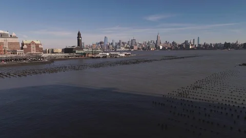 Pull Back Hoboken Clock &amp; Empire State Building Stock Footage 105190662