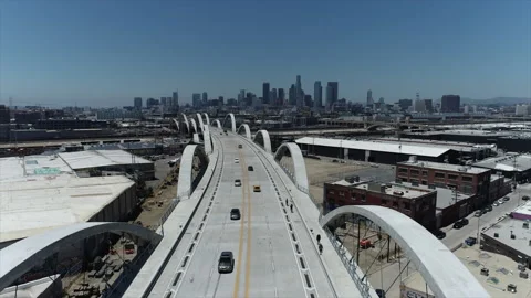Pull back over 6th street bridge Stock Footage 201234784